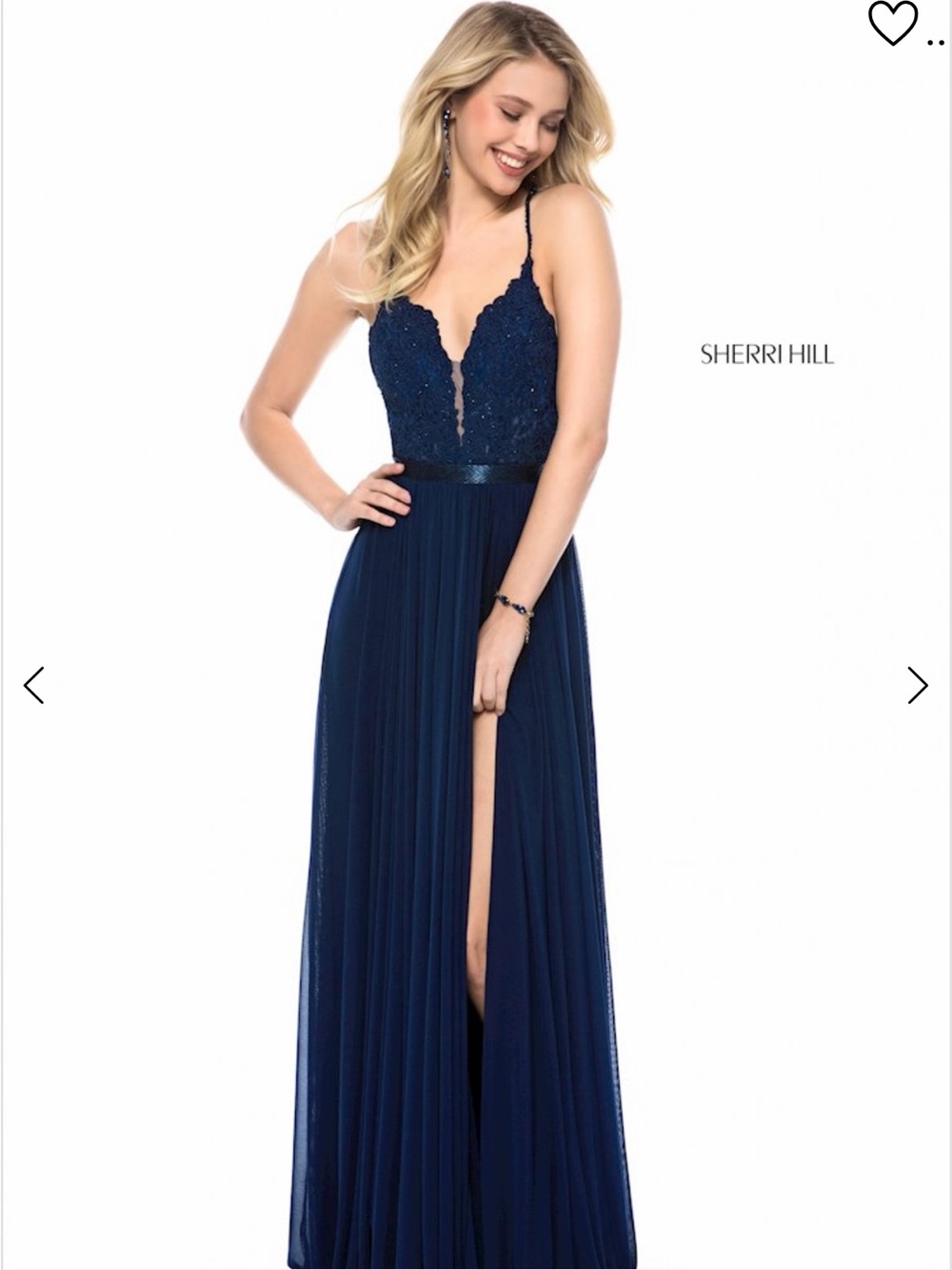 Sherri Hill Navy Beaded Lace Prom Dress